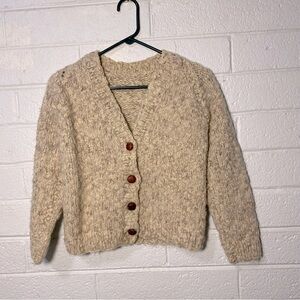 Thick Handmade Woolly Sweater Button Up Vintage Style Crochet Knit Crocheted